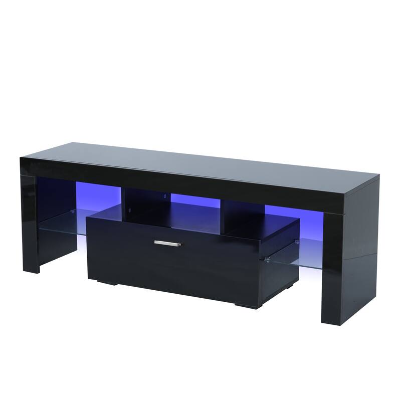 Black Modern TV Stand with LED Lights, High Gloss Front (Up to 55" TV
